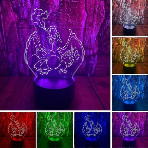 Aveki Charizard 3D LED-Tischleuchte mit optischer Illusion, Fernbedienung, 7 wechselnden Farben, variabler Intensität, Acryl-Nachtlicht, ideal als Geburtstags- oder Weihnachtsgeschenk.