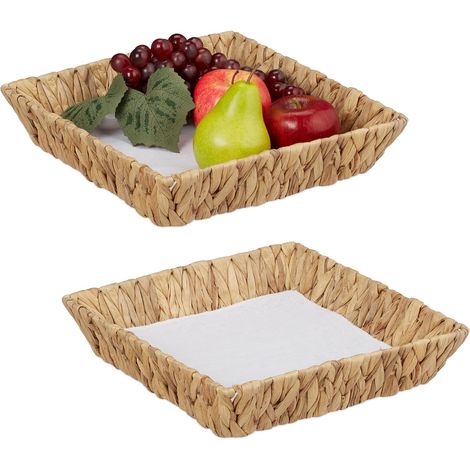 Lot de 2 Corbeille, Design tressé, Fibres végétales, Pour fruits et pain, Table à manger