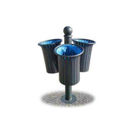 3 Cestelli Realizzati Con Doghe In Ferro Piatto Zincato Con Palo di Sostegno Centrale Con Elemento Decorativo a Sfera.