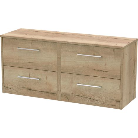 Winshill Contemporary 4 Drawer Wall Hung Vanity Unit with Worktop, Light Oak, 1200mm