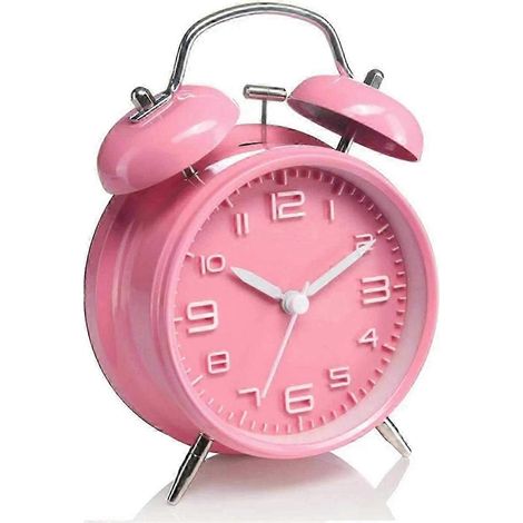Réveil rose à double cloche de 10 cm - Design rétro classique avec affichage clair de l'heure, idéal pour les gros dormeurs et un réveil à l'heure. (1/5)