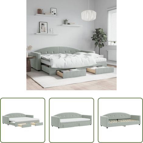 vidaXL Schubladenbett - Tagesbett Ausziehbar mit Schubladen Hellgrau 80x200 cm Samt (1/5)