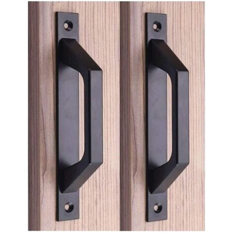 Poignée en bois 19.6cm de traction de porte de porte de grange de poignée de porte de porte coulissante en acier au carbone (D black) (1/5)