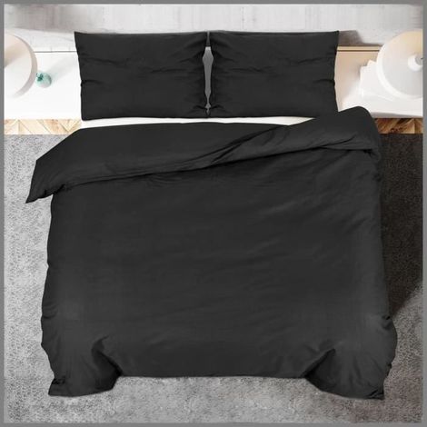 Parure de lit - KEENSO - Noir 220x240 cm - Microfibre légère - Résistance aux taches (1/4)