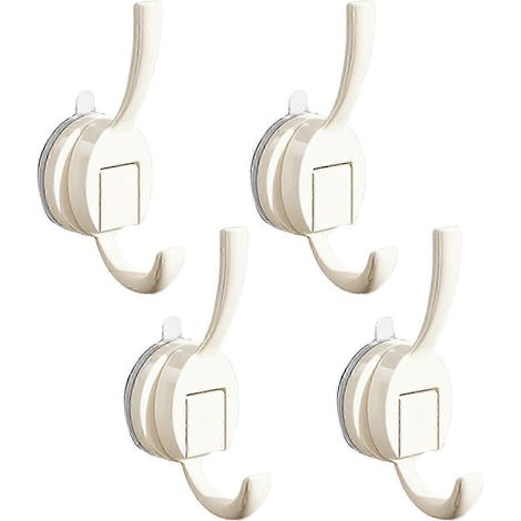 Lot de 4 crochets à ventouses ultra-résistants étanches à verrouillage par simple pression pivotants à 360° pour salle de bain et cuisine blanc. (1/5)
