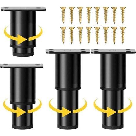 Höhenverstellbare Möbelfüße. 4 Stück, 8–12 cm, verstellbar. Verstellbare Metallfüße für Schränke, TV-Möbel, Sofas, Nachttische und Stühle, schwarz. (Höhenverstellbar von 8–12 cm) – Crezuo