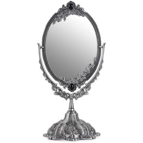Pair - Miroir de Maquillage, Miroir décoratif Vintage Ovale et Double-Face Miroir(Argenté) (1/5)