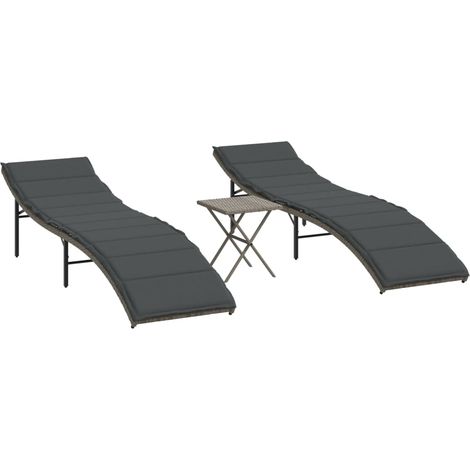 Maison Exclusive - Lettini Prendisole 2 pz con Tavolino Grigio in Polyrattan