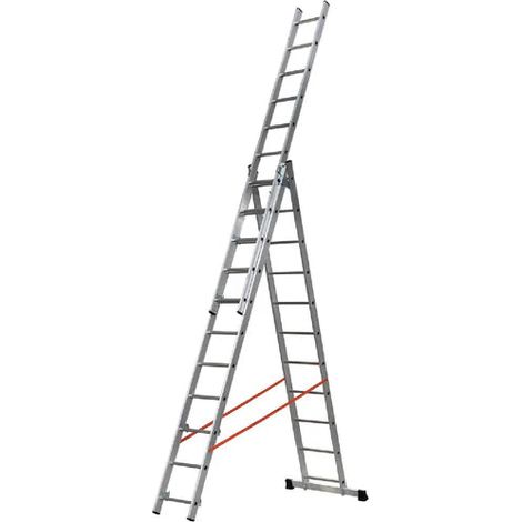Scala a tre elementi in alluminio - utilizzabile a sfilo o a cavalletto - Gierre AL400 series - Specifiche: AL450 - 3x14 gradini - altezza(chiusa:399 - a sfilo:796 - a cavalletto:381) cm (1/5)