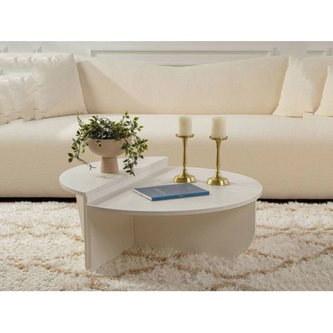 Dmora - Mesa de café Feyre, Mesa de centro baja, Revistero para sofá, Estante de la sala de estar, 90x60 h35 cm, Blanco (1/5)