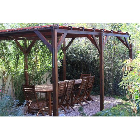 WMU – Pergola bois 15m² – 5 m x 3 m – Autoportée – Bois traité autoclave – Poteaux réglables – Fabrication française