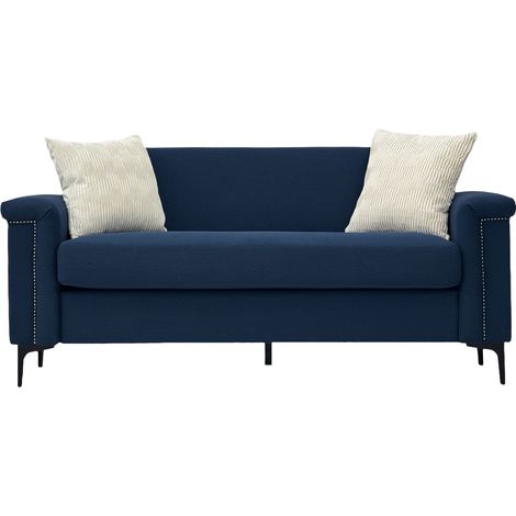 Set di 2 divani dritti, divano da 4 posti con 4 cuscini, piedini in metallo, in tessuto di lino, blu (1/5)