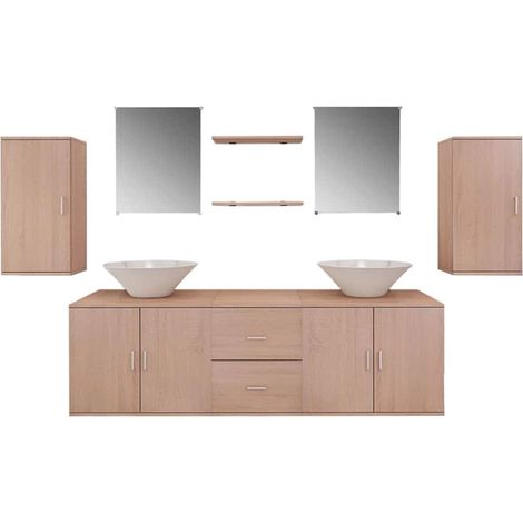 Maison Exclusive - 9-tlg. Badmöbel und Waschbecken Set Beige (1/5)