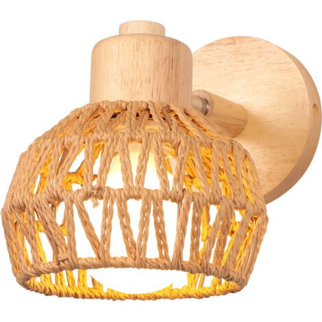 royaluxe- Applique murale intérieure 15 cm – Bois et rotin rétro – Douille E27 – Réglable pour éclairage directionnel – Luminaire vintage pour chambre et salon – Norcks