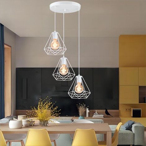 Lustre Suspension 3 Lampes en Metal E27 200mm Blanc (1/5)