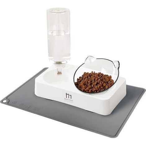 Gamelle double pour chat avec distributeur d'eau automatique et bol surélevé inclinable à 15° pour confort ergonomique