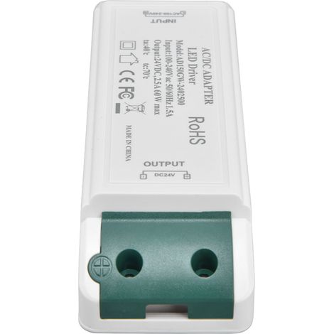 Alimentation LED 24V DC 2.5A 60W, transformateur à tension constante pour bande lumineuse, driver 24V (AC100-240V) certifié CE, modèle L-60W/AD150GW-2402500 (1/5)