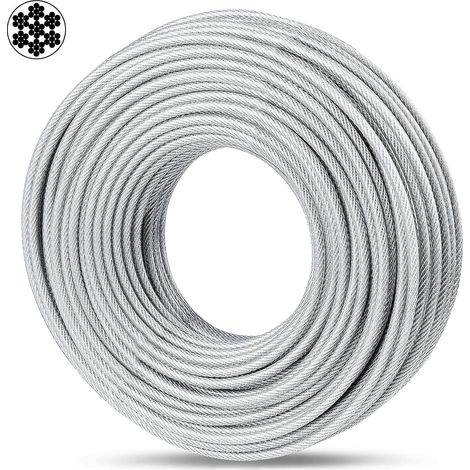 5 mm Stahlseil, PVC-ummanteltes Stahlseil, ideal zum Aufhängen von Lichterketten und Terrassengeländern, belastbar bis 730 kg, 30 Meter