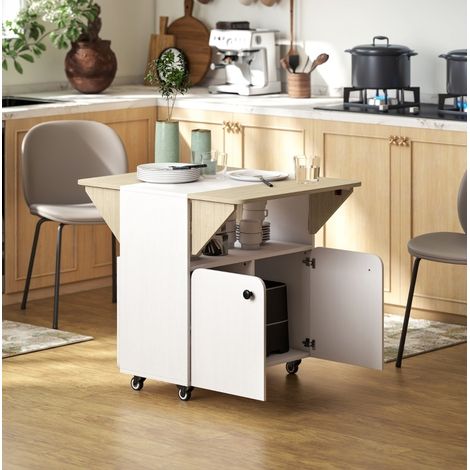 Table repas extensible rangement mobile bois blanc 70 cm OKMYHOME (1/4)