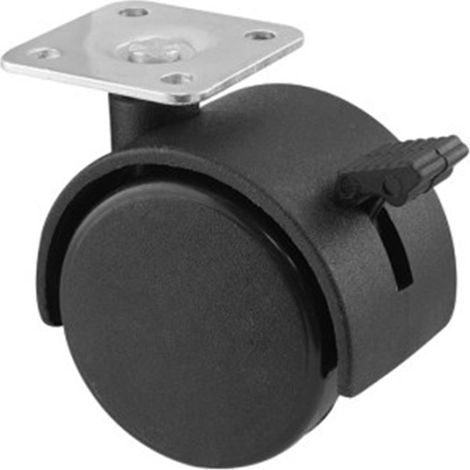 Roulette pivotante noire avec base et frein, INTHER. (1/5)