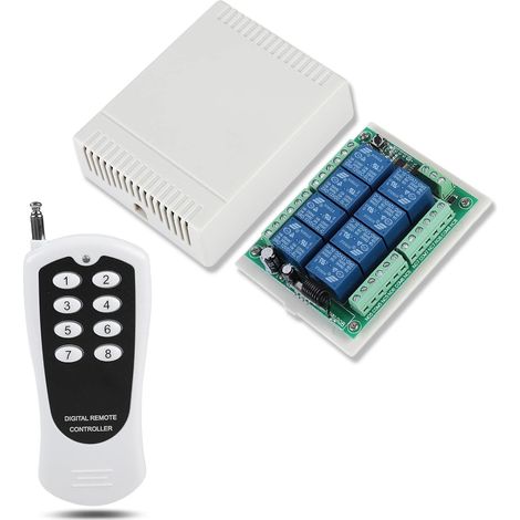 Télécommande sans fil DC 12 V 433 MHz 8 canaux 100 m avec émetteur pour lumières, pompe à eau, chauffage, ouvre-porte de garage (1/5)