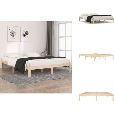 Cadre de lit sans matelas bois massif de pin 160x200 cm - Cadre De Lit - Lit En Bois - Lit Double - Meubles Chambre - Meubles Design (1/5)