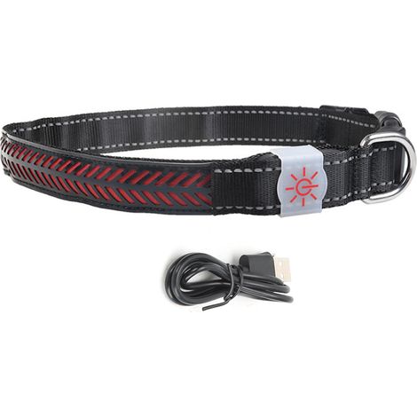 LED-beleuchtetes Haustierhalsband, verstellbar und per USB aufladbar, für Katzen und kleine Hunde (rot S). (1/5)