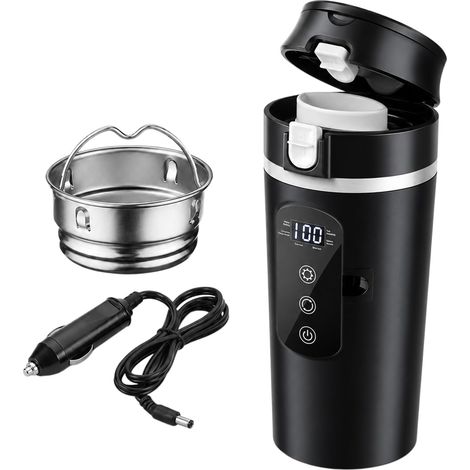 Bouilloire électrique de voyage CC 12 V/24 V, 500 ml, avec couvercle anti-éclaboussures et écran LCD de température, acier inoxydable 304, chauffage rapide jusqu'à 100 °C, pour voiture, camion (1/5)