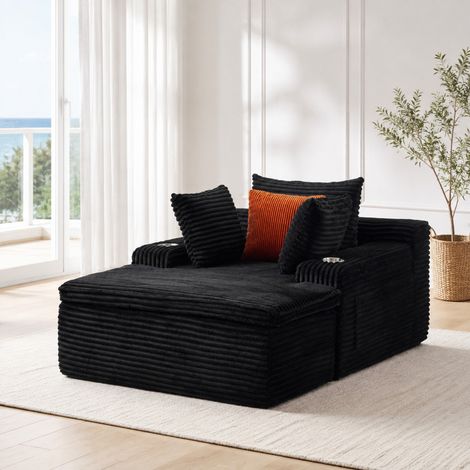 Sofá de suelo chaise longue 165 x 112 x 63 cm en terciopelo acanalado negro DESVIAE (1/5)