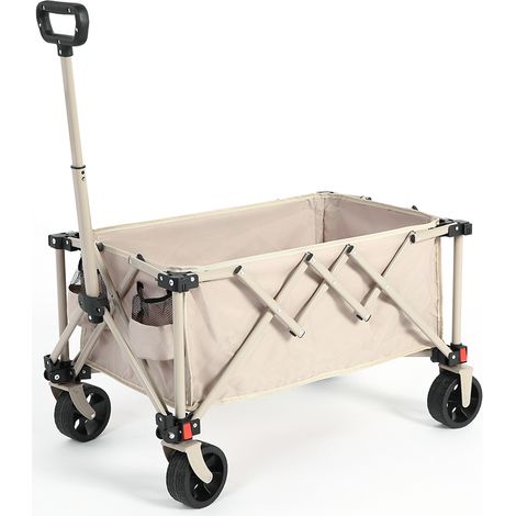 Chariot pliable extérieur 80L avec roues de jardin poignée réglable tout terrain pour le camping la pêche etc. beige (1/5)