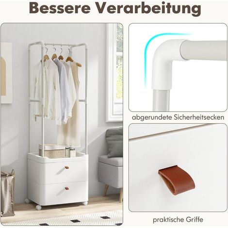 Perchero con 2 cajones perchero con ruedas bloqueables 52 x 40 x 161 cm blanco