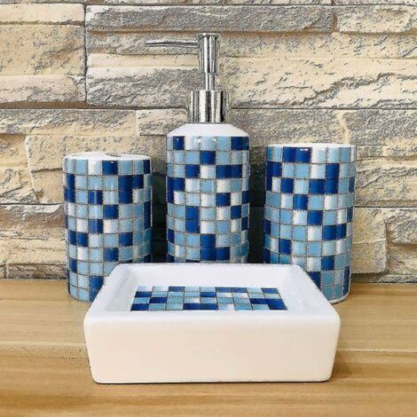 4-Piece Ceramic Bathroom Accessory Set – Modern Design – Soap Dispenser, Toothbrush Holder, Tumbler (1/2)