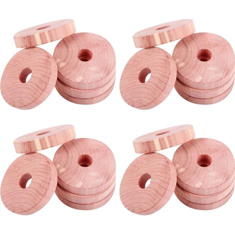 Lot de 20 anneaux en bois de cèdre de 4 x 1 cm - Anneaux de suspension de placard aromatiques en bois de cèdre - Blocs de cèdre - Blocs de rangement pour vêtements - Accessoires de rangement (1/3)