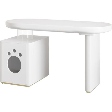 Verdickter Schreibtisch – 117 × 50 × 76 cm, vollständig lackiert, abgerundete Kurven, 5 cm dicke Beine für Stabilität und Modernität, weißer französischer Stil, Haustiergröße M-XL (1/5)