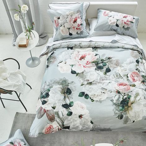Housse de couette imprimée en satin de coton, Peonia Grande (1/3)