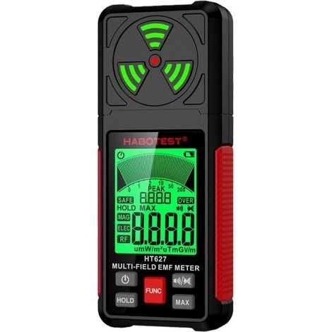 Détecteur EMF 3-en-1 Telluromètre. Mémoire Max. Mesure Champs Électromagnétiques (EF. RF. MF. WiFi). Testeur électromagnétique Maison/Extérieur-Rouge (1/4)