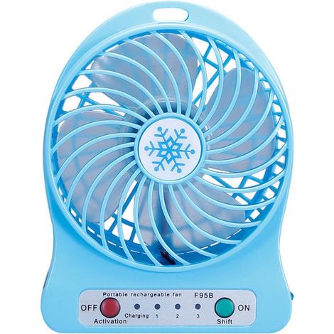 Ventilador de escritorio portátil recargable con luz LED，mini ventilador de escritorio，carga USB，3 velocidades，función de iluminación LED，azul (1/2)