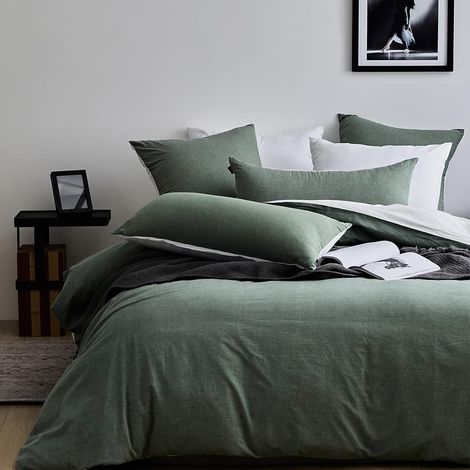 Housse de Couette 220x240 Coton - Vert Sauge (1/5)
