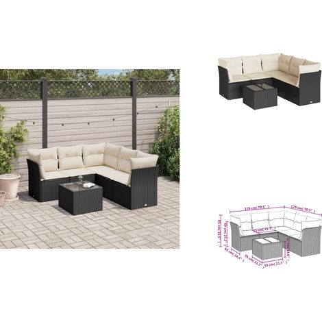 6-tlg. Garten-Sofagarnitur mit Kissen Schwarz Poly Rattan - Gartensortiment - Outdoor Möbel - Lounge Set - Gartenlounge - Rattan Sofa (1/3)