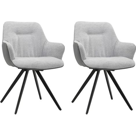 Lot 2 chaises rotatives 180° en tissu gris pied en métal noir - CORINE (1/5)