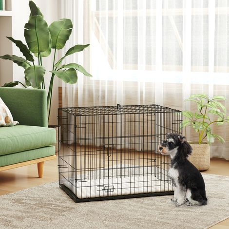 Cage pour chien cage de transport pour chien pliable avec 2 portes plateau amovible coussin lavable 75x48.5x53cm noir