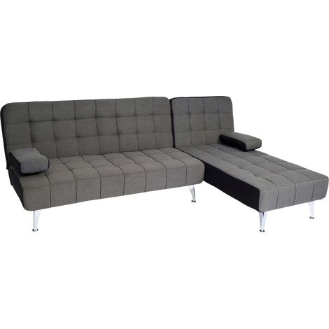 Divano letto angolare con penisola sofà reclinabile HHG-729 legno tessuto grigio scuro e nero