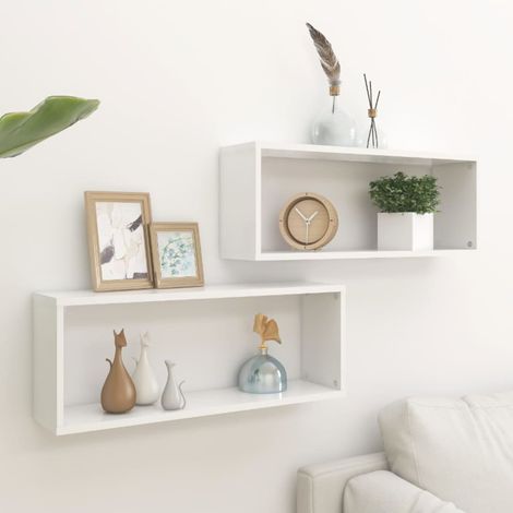 Wall Cube Shelf 2 pcs White 60x15x23 cm Engineered Wood vidaXL (1/5)