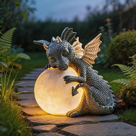 Figure Décorative Dragon avec Lumière Ronde, Décoration pour L'Extérieur, Balcon et Jardin, Porte-Bonheur (1/5)