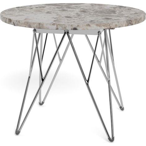 Mesa de centro Norsica 819, Gris + Plata, 41x0x0cm, Diámetro: 55, Mármol, Redonda