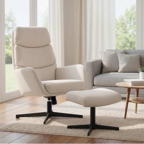 Fauteuil relax avec repose-pieds métal beige OKMYHOME (1/5)