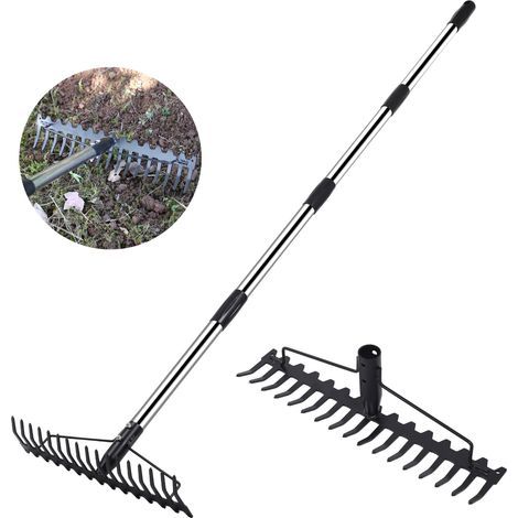 Mehrzweck-Rasenrechen, Gartenrechen, 17-zinkiger Stachelrechen, 4-teilig, 1,6 m (1/5)