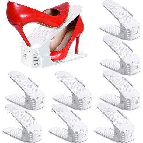 Support à Chaussures Réglable - Organiseur et Rangement Empilable - 10 Pièces - Gain de Place - Matériau PP (Blanc) (1/5)