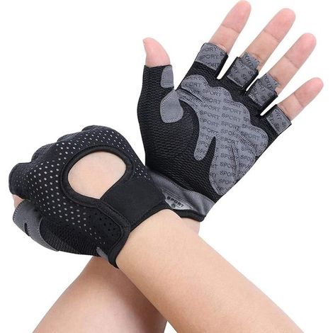 Guanti da palestra in microfibra con palmo imbottito in silicone antiscivolo, traspiranti, ideali per sollevamento pesi, crossfit, ciclismo e allenamento, per uomo e donna. (1/4)