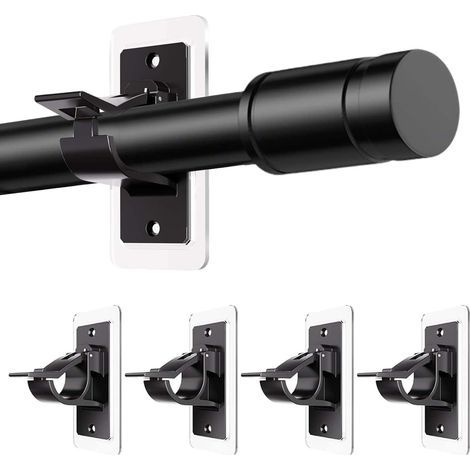 4 Pièces (Noir) 12x 6 cm Support Tringle Rideaux Sans Percage Attache Rideau Sans Percage Supports pour Tringles à Rideaux Fixation Autocollante Dimensions Convient